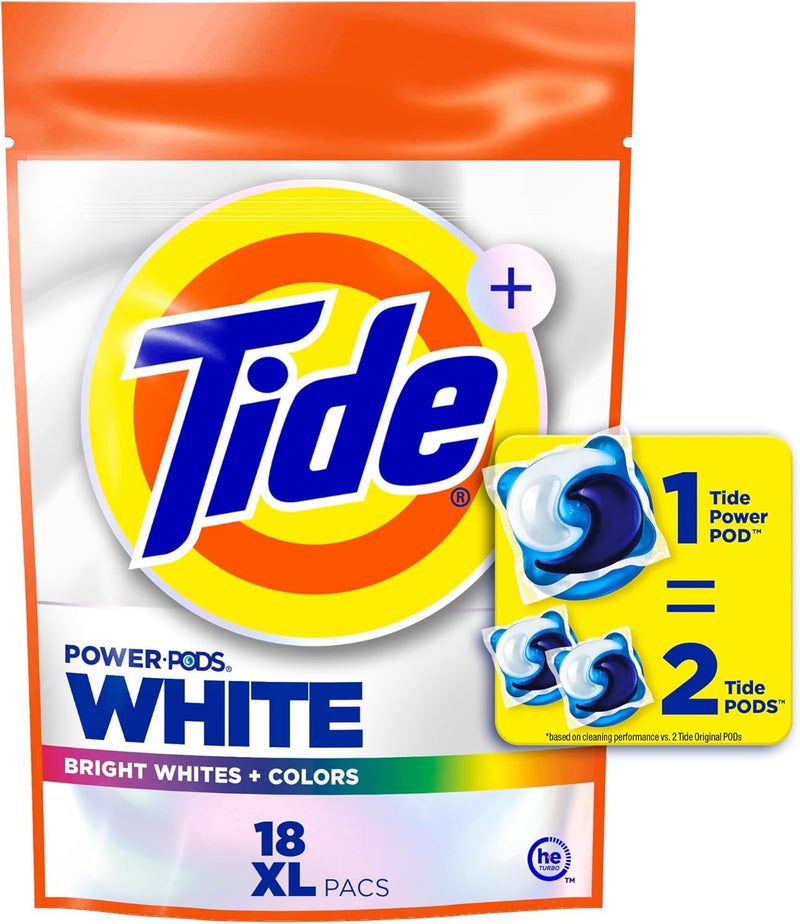 Tide Power PODS White Laundry Detergent Pacs, 18 Count, Brilliant Whitening + Color Protect - Image 1